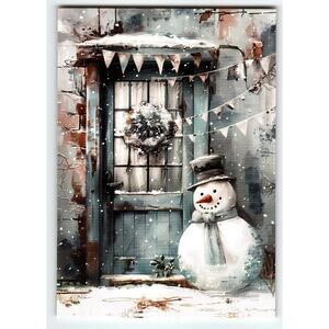 Vintage Christmas Snowman by Blue Door Snowy Winter Scene Postcard